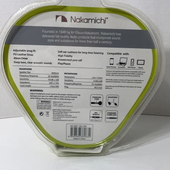 Nakamichi Amplified Stereo Headphones Wired Mic Remote Green Adjustable NWT - Picture 8 of 16